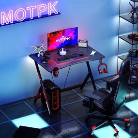 img 2 attached to 🎮 Игровой стол Motpk 31 дюйм - маленький игровой стол для детей и стол для компьютера ПК с поверхностью из углеродного волокна - идеальный подарок, домашняя рабочая станция - включает игровой стол со штативом для наушников и держателем для кружки.