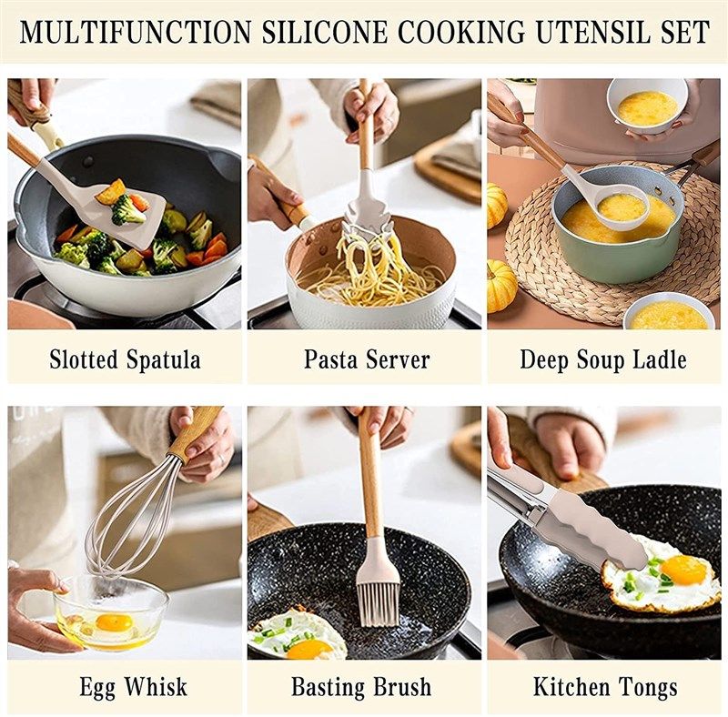Silicone Cooking Utensil Set, Umite Chef 43 PCS Heat Resistant Kitchen  Khaki