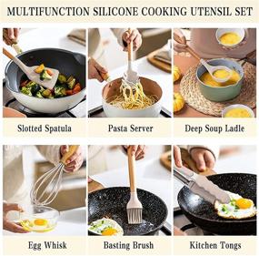 img 1 attached to 🍳 33-Piece Umite Chef Kitchen Cooking Utensils Set - Non-Stick Silicone Spatula Set with Holder and Wooden Handle - Khaki Silicone Kitchen Gadgets Utensil Set