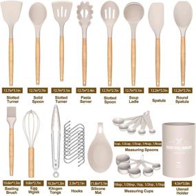 img 2 attached to 🍳 33-Piece Umite Chef Kitchen Cooking Utensils Set - Non-Stick Silicone Spatula Set with Holder and Wooden Handle - Khaki Silicone Kitchen Gadgets Utensil Set