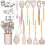 🍳 33-piece umite chef kitchen cooking utensils set - non-stick silicone spatula set with holder and wooden handle - khaki silicone kitchen gadgets utensil set logo