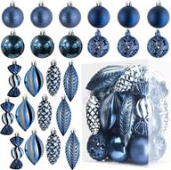 🎄 24-piece midnight blue shatterproof christmas ball ornaments - xmas tree decorations with hanging loop for holiday and party, combination of 8 ball and shaped styles логотип