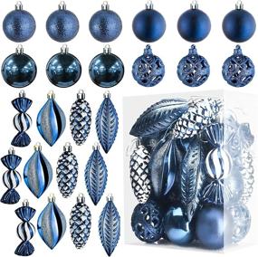 img 4 attached to 🎄 24-Piece Midnight Blue Shatterproof Christmas Ball Ornaments - Xmas Tree Decorations with Hanging Loop for Holiday and Party, Combination of 8 Ball and Shaped Styles