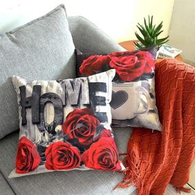 img 2 attached to 🌹 Set of 4 Red Pillow Covers for Couch - Christmas Decorative Rose Flower Square Pillowcases | 18x18 Black and White Cotton Linen Cushions for Sofa, Bed | Modern Home Decoration Love Gift Set