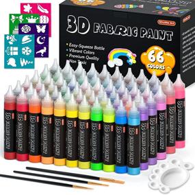 img 4 attached to 🎨 Shuttle Art 3D Fabric Paint Set - 66 Colors, Includes Stencil, Brushes and Permanent Textile Paint. Features Neon, Metallic, Glitter, and Glow in the Dark Paint. Perfect for Clothing and DIY Decoration.