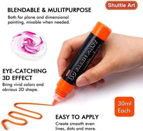 img 2 attached to 🎨 Shuttle Art 3D Fabric Paint Set - 66 Colors, Includes Stencil, Brushes and Permanent Textile Paint. Features Neon, Metallic, Glitter, and Glow in the Dark Paint. Perfect for Clothing and DIY Decoration.