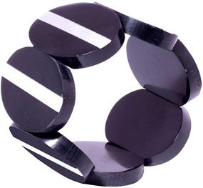 img 2 attached to Party-Ready: Richera Oval Shape Black Resin Bracelet With Silver Aluminum Stripes - The Perfect Accessory!