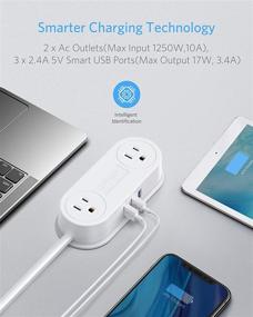 img 3 attached to 🔌 Compact Power Strip with 3 USB Ports, BESTEK 2 Outlet Charging Station, Adhesive Sticker, 5 Ft Extension Cord, Portable for Cruise Ships, Dorm Room, Travel, Bedside, Office