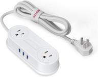 🔌 compact power strip with 3 usb ports, bestek 2 outlet charging station, adhesive sticker, 5 ft extension cord, portable for cruise ships, dorm room, travel, bedside, office logo