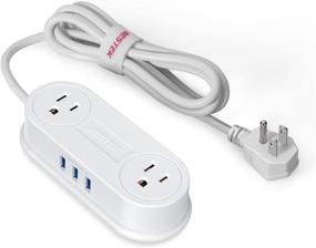 img 4 attached to 🔌 Compact Power Strip with 3 USB Ports, BESTEK 2 Outlet Charging Station, Adhesive Sticker, 5 Ft Extension Cord, Portable for Cruise Ships, Dorm Room, Travel, Bedside, Office