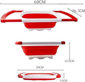 img 2 attached to 🍴 DLD Kitchen Collapsible Silicone Colander Strainer: Over the Sink Vegetable & Fruit Colanders with Extendable Handles - Foldable Red & White Kitchen Strainer