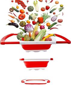 img 4 attached to 🍴 DLD Kitchen Collapsible Silicone Colander Strainer: Over the Sink Vegetable & Fruit Colanders with Extendable Handles - Foldable Red & White Kitchen Strainer