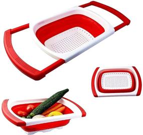 img 1 attached to 🍴 DLD Kitchen Collapsible Silicone Colander Strainer: Over the Sink Vegetable & Fruit Colanders with Extendable Handles - Foldable Red & White Kitchen Strainer