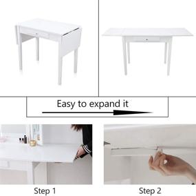 img 3 attached to 💄 Chende White Vanity Desk: Stylish Drop Leaf Makeup Table with Drawer for Bedroom and Home Furniture