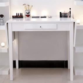 img 4 attached to 💄 Chende White Vanity Desk: Stylish Drop Leaf Makeup Table with Drawer for Bedroom and Home Furniture