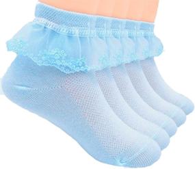 img 4 attached to Adorable Packs of 5 Little Girls' Ruffle Socks with Lace Trim - Perfect for Princess Dresses!