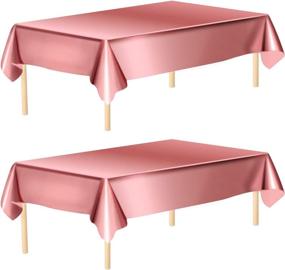 img 4 attached to Aneco 2 Pack Rose Gold Foil Tablecloth Table Cover - Perfect Party Table Decoration!