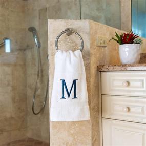 img 2 attached to 🛁 Organic GOTS Certified Navy Monogrammed Hand Towels for Bathroom - Set of 2, Luxury Hotel Quality, Personalized Initial Decorative Embroidered Bath Towel for Powder Room and Spa (Letter M)