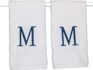 🛁 organic gots certified navy monogrammed hand towels for bathroom - set of 2, luxury hotel quality, personalized initial decorative embroidered bath towel for powder room and spa (letter m) logo