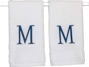 img 4 attached to 🛁 Organic GOTS Certified Navy Monogrammed Hand Towels for Bathroom - Set of 2, Luxury Hotel Quality, Personalized Initial Decorative Embroidered Bath Towel for Powder Room and Spa (Letter M)