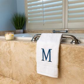 img 1 attached to 🛁 Organic GOTS Certified Navy Monogrammed Hand Towels for Bathroom - Set of 2, Luxury Hotel Quality, Personalized Initial Decorative Embroidered Bath Towel for Powder Room and Spa (Letter M)