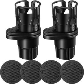 img 4 attached to 🚗 Car Cup Holder Extender with Adjustable Mount - 2-Pack Multifunctional Cup Drink Holder for Vehicle - Includes 4 Coasters (Matt Black)
