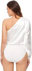 img 3 attached to SOLY HUX Women's One Shoulder Satin Bodysuit Leotard: Elegant High Waist, Long Sleeve Design
