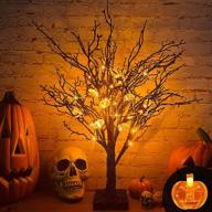 🎃 turnmeon 2ft halloween black spooky tree: timer, 24 led orange lights, 25 pumpkin lights, jack-o-lantern glitter tabletop tree - battery operated halloween decorations for indoor home holiday party логотип