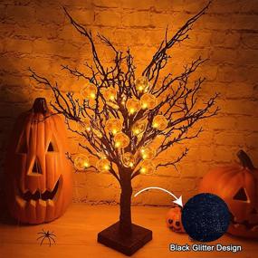 img 1 attached to 🎃 TURNMEON 2Ft Halloween Black Spooky Tree: Timer, 24 LED Orange Lights, 25 Pumpkin Lights, Jack-O-Lantern Glitter Tabletop Tree - Battery Operated Halloween Decorations for Indoor Home Holiday Party