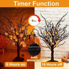 img 3 attached to 🎃 TURNMEON 2Ft Halloween Black Spooky Tree: Timer, 24 LED Orange Lights, 25 Pumpkin Lights, Jack-O-Lantern Glitter Tabletop Tree - Battery Operated Halloween Decorations for Indoor Home Holiday Party