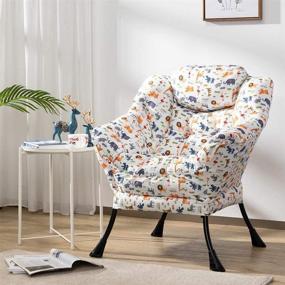 img 2 attached to 🪑 AbocoFur Modern Cotton Fabric Lazy Chair with Armrests, Accent Contemporary Lounge Chair - Single Steel Frame Leisure Sofa Chair, Animal Print Design and Side Pocket, Thick Padded Back