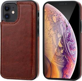 img 2 attached to 📱 ONETOP iPhone 12 Mini Wallet Case with Card Holder, Kickstand PU Leather Case, Double Magnetic Clasp, Durable Shockproof Cover, 5.4 Inch (Brown)