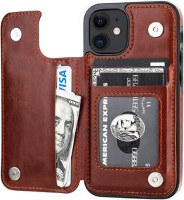 img 4 attached to 📱 ONETOP iPhone 12 Mini Wallet Case with Card Holder, Kickstand PU Leather Case, Double Magnetic Clasp, Durable Shockproof Cover, 5.4 Inch (Brown)