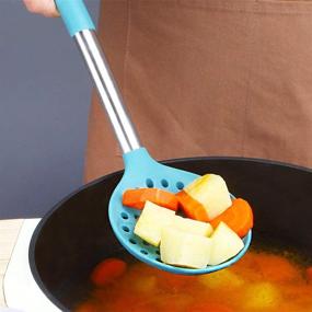 img 2 attached to 🍳 Kitchen Ladle Strainer Set - Large Slotted Spoon for Draining and Frying - Heat Resistant and Non Stick - BPA Free - Grey and Teal Blue