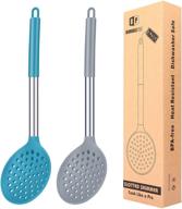 🍳 kitchen ladle strainer set - large slotted spoon for draining and frying - heat resistant and non stick - bpa free - grey and teal blue logo