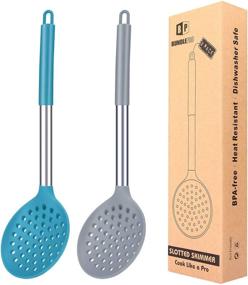 img 4 attached to 🍳 Kitchen Ladle Strainer Set - Large Slotted Spoon for Draining and Frying - Heat Resistant and Non Stick - BPA Free - Grey and Teal Blue