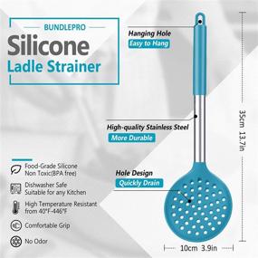 img 3 attached to 🍳 Kitchen Ladle Strainer Set - Large Slotted Spoon for Draining and Frying - Heat Resistant and Non Stick - BPA Free - Grey and Teal Blue