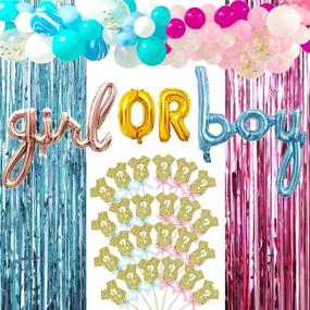 img 4 attached to 🎉 Baby Gender Reveal Party Supplies Decorations Favor Baby Shower Kit for Boy or Girl Foil Balloons, Pink and Blue Balloon Garland Arch Kit/Metallic Tinsel Foil Fringe Curtains, Glitter Cupcake Toppers