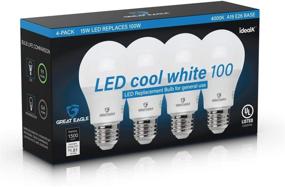 img 1 attached to GREAT EAGLE LIGHTING CORPORATION 100W Equivalent LED Light Bulb 1500 Lumens A19 4000K Cool White Non-Dimmable 15-Watt UL Listed (4-Pack)