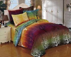 img 3 attached to Colorful Rainbow Tree Bedding Set: Queen Duvet Cover and Pillow Shams by Swanson Beddings