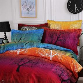 img 1 attached to Colorful Rainbow Tree Bedding Set: Queen Duvet Cover and Pillow Shams by Swanson Beddings