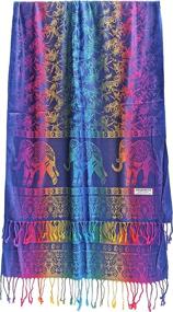 img 4 attached to 🌈 Colorful Elephant Pride: Bijoux De Ja Woven Rainbow Fringe Pashmina Shawl Scarf Wrap