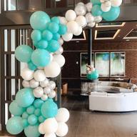 🎈 tiffany blue white balloon arch garland kit 94 green silver balloons with balloon strip tape and balloon dot: perfect for blue backdrop birthday decoration, baby shower, wedding, graduation! логотип