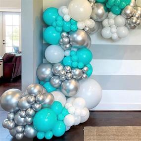 img 1 attached to 🎈 Tiffany Blue White Balloon Arch Garland Kit 94 Green Silver Balloons with Balloon Strip Tape and Balloon Dot: Perfect for Blue Backdrop Birthday Decoration, Baby Shower, Wedding, Graduation!