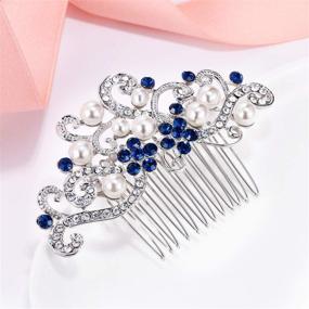 img 1 attached to 💎 Exquisite EVER FAITH Austrian Crystal Cream Simulated Pearl Floral Vine Bridal Hair Side Comb in Elegant Silver-Tone for a Glamorous Look