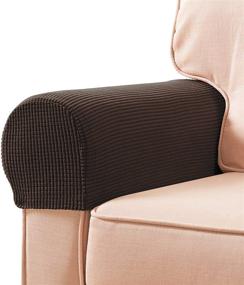 img 4 attached to 🪑 Protective Spandex Armrest Covers for Chairs, Sofas, and Recliners - 2pcs (Chocolate)