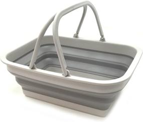 img 2 attached to 🛍️ Sammart 9.2L Collapsible Tub with Handle - Portable Picnic Basket & Crater - Foldable Shopping Bag - Space Saving Storage Container (Grey, 2.37 Gallon)