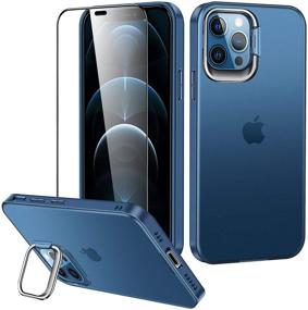 img 4 attached to iPhone 12/iPhone 12 Pro Translucent Matte Case with 📱 Metal Kickstand and Tempered Glass Screen Protector for Men and Women