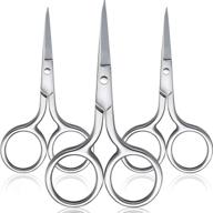 🔪 premium set of 3 stainless steel facial hair scissors for nose, eyebrows, moustache, and beard - silver logo