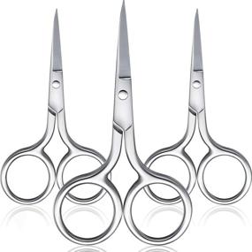 img 4 attached to 🔪 Premium Set of 3 Stainless Steel Facial Hair Scissors for Nose, Eyebrows, Moustache, and Beard - Silver
